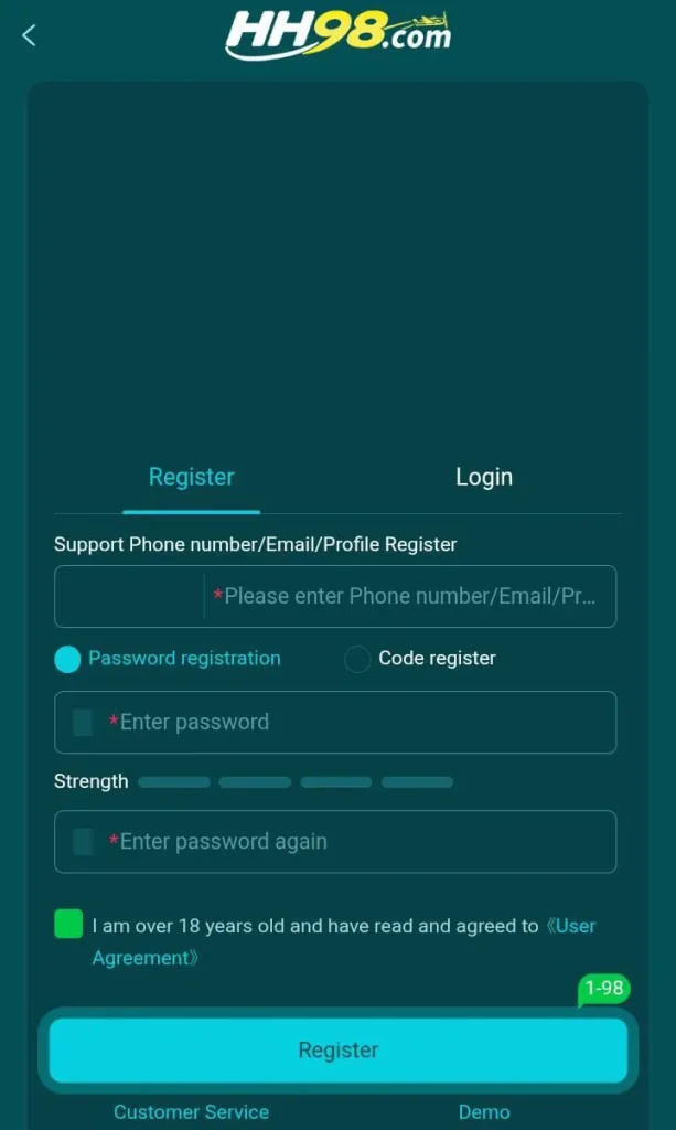hh 98 game register
