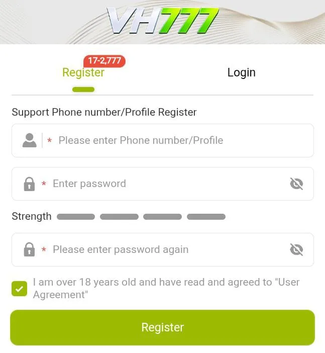 vh 777 game register